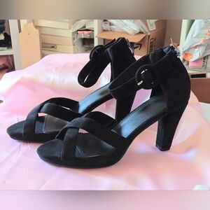 Open-toe ankle strap heels